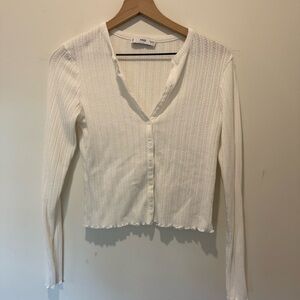 White Pointelle Button-Up Cardigan Top